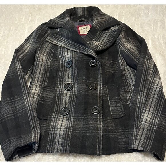 Old Navy Double-Breasted Plaid Peacoat Jacket Polyester Blend Women's Size Small - Picture 3 of 16